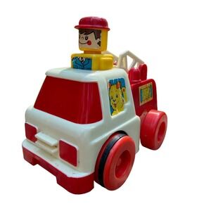 Vintage 1970s Playskool Plastic Fire Truck Toy Fold Down Ladder Square Driver